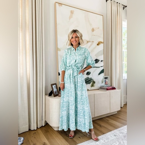 Anthropologie Maeve Button Front Belted Wrap Maxi Dress in Sky Size XL Linen - Picture 4 of 10